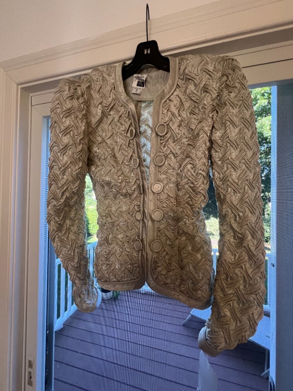 NWT Jeanne Marc Basketweave Cardigan Jkt - Seafoam Yoryu Silk - Sz-P2 - $520 - Picture 9 of 9